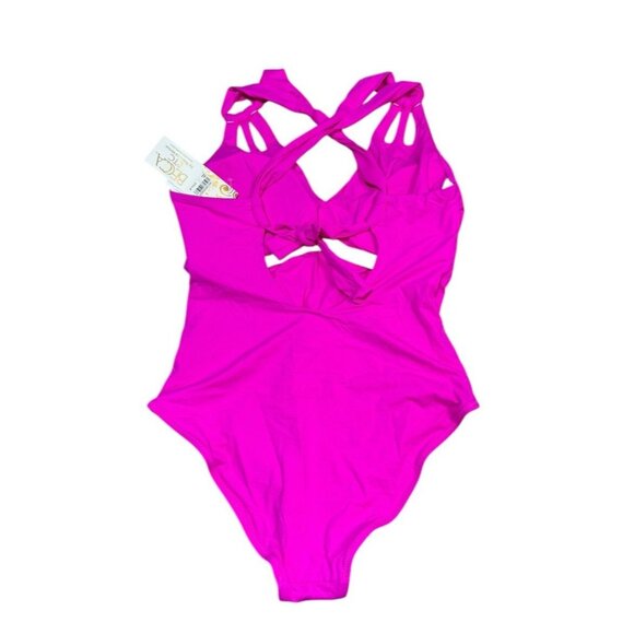 Becca Rebecca Virtue Sz 0X 14 16 Swimsuit Pink Strappy One Piece Plus Size New - Picture 4 of 6